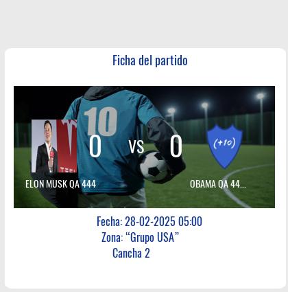 Fecha 2. Finalizó el partido de Elon Musk QA 444 vs Obama QA 444.