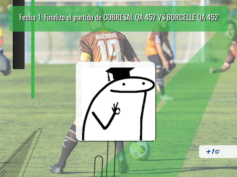 Fecha 1: Finalizo el partido de COBRESAL QA 452 VS BORCELLE QA 452